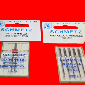 singer kenmore white brother pfaff dressmaker sewing machine 2 packs of schmetz metallica needles 130 met 80/12 & embroidery tein 130/705 h e zwi 3.0/75 pre owned but new in packaging. lot g